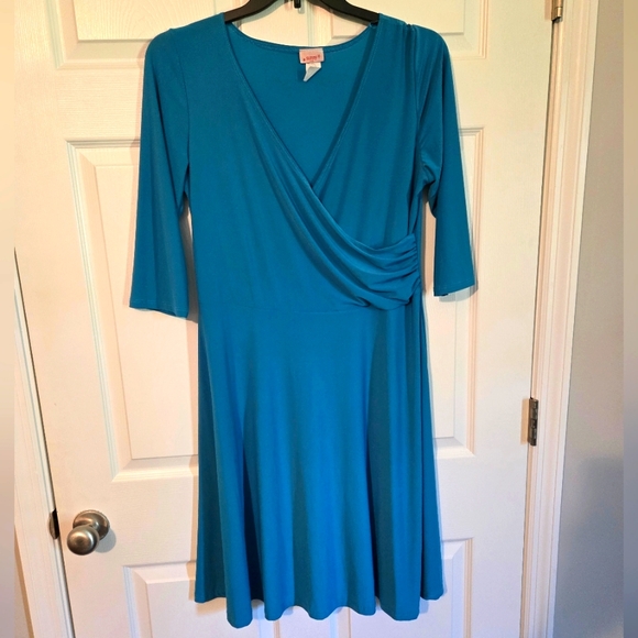 SUNNY USA BLUE WRAP STYLE A-LINE DRESS - Picture 2 of 6